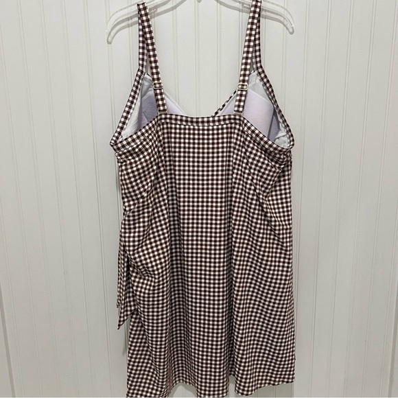 Brown and White Checkered  Gingham Swimsuit Dress Lands End - Picture 5 of 7